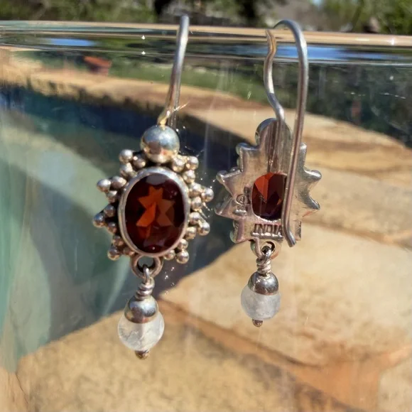 Vintage 925 Sterling Silver Garnet Earrings | Artisan India | January Birthstone - Picture 3 of 6